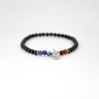 Black Tourmaline [The Powerful Transformation] with 7-Chakra Beads & Owl Charm Anklet