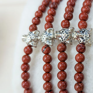 Red Jasper with Jaguar Charm Bracelet